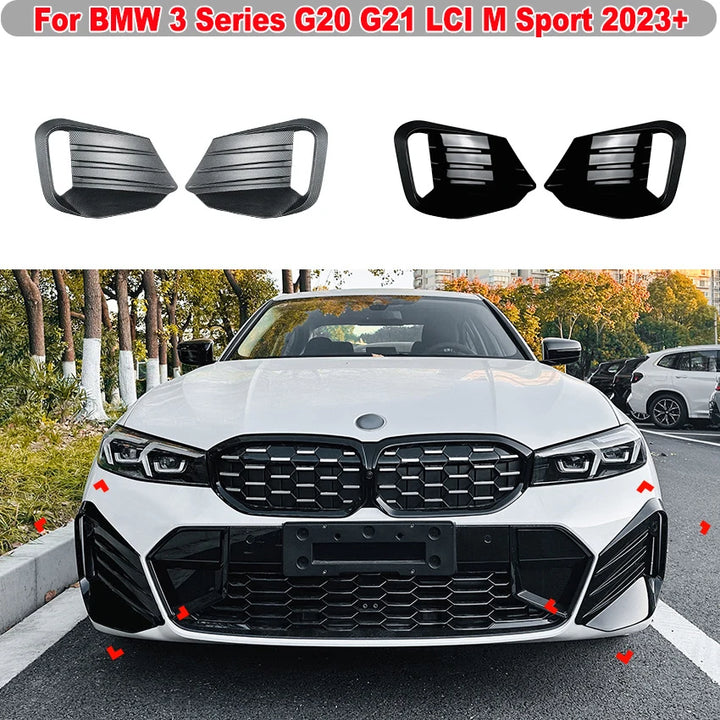 BMW 3 Series G20 G21 LCI M Sport 2023+ Front Grille Frame Corner Bumper Cover Fog Light  Air Intake Sticker Car Accessories