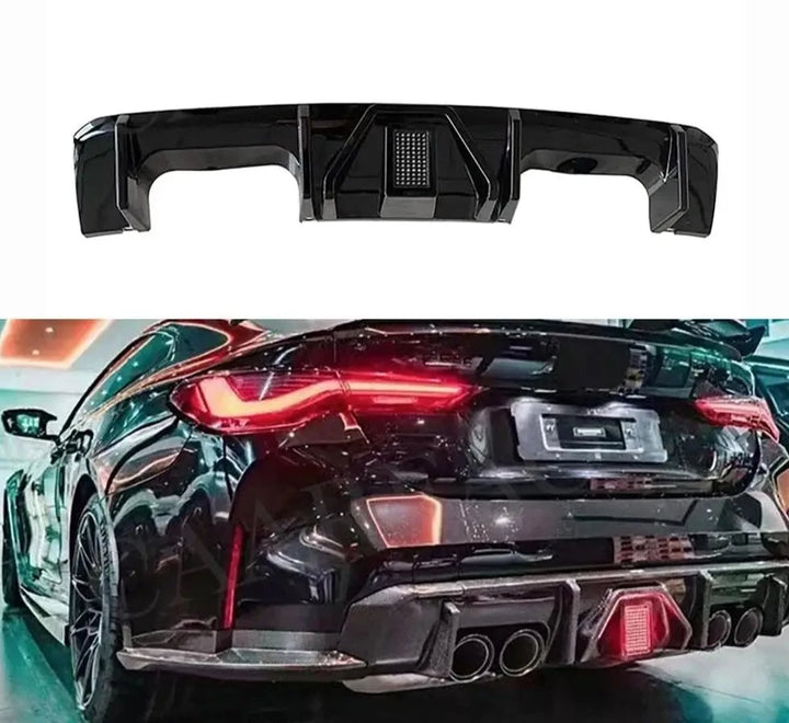 Carbon Fiber Rear Diffuser Bumper Lip Spoiler with LED Light Bodykits for BMW 3 4 Series G80 M3 G82 G83 M4 2021+