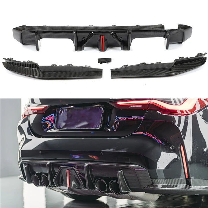 BMW M3 G80 M4 G82 G83 2021+ Dry Carbon Fiber Car Rear Bumper Diffuser Rear Splitters With lights Spoiler Back lip body kit