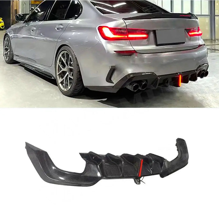 BMW G20 G28 M Sport M340i 2020 2021 2022 Carbon Fiber Rear Bumper Lip Diffuser Spoiler With LED Light